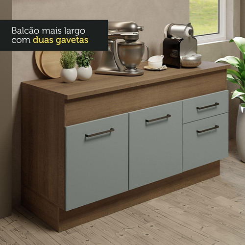 Cozinha Compacta Agata Madesa 150001 Armário Com Tampo Rci Cor Rustic/Cinza
