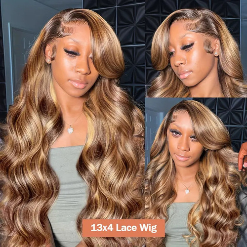 T Glueless Brown Mixed Loira Destaca Peruca Longa Solta