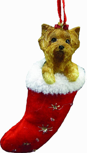 Yorkie Adorno De Calcetin De Navidad Pintado A Mano Y Detall