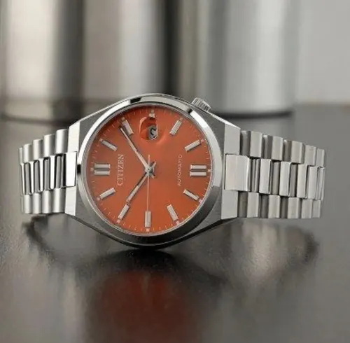 Mostrador laranja automático Citizen Tsuyosa NJ0151-53z, pulseira