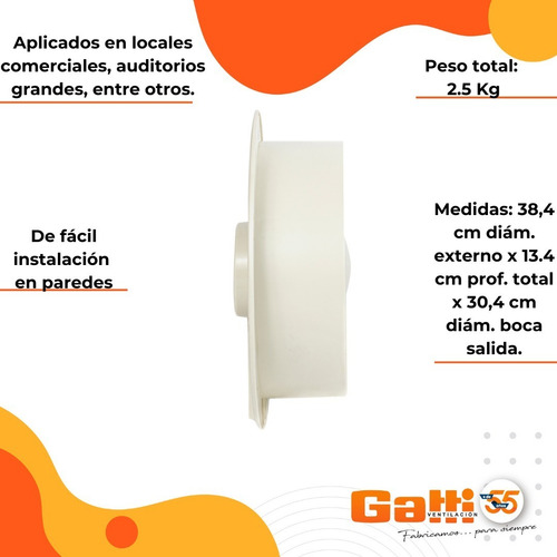 Extractor De Aire Para Baño / Cocina 30 Cm Para Pared Gatti Ventilacion