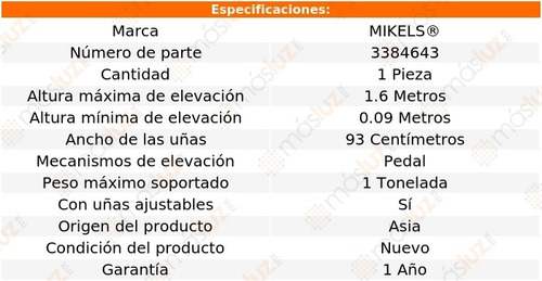 Montacargas 1 Ton Mikel's Manual Hidráulico Ancho
