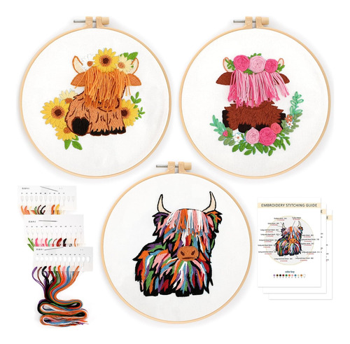 Highland - Kits De Bordado De Vaca Girasol Rosa Arco Ir...