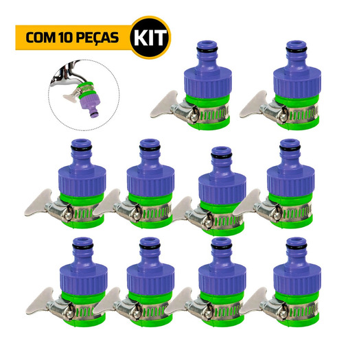 Kit 10 Conector Fêmea Com Bucha, Abraçadeira E Engate Rápido