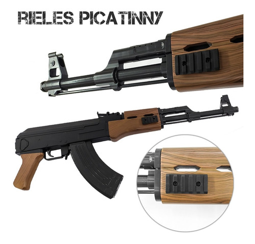 Imagen 2 de 10 de Rifle Fusil Airsoft Ak47 Replica Resorte Laser Linterna 6 Mm