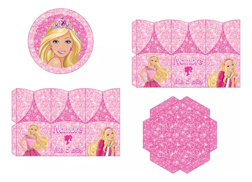 Kit Imprimible Centro De Mesa Hexagonal Barbie Editable
