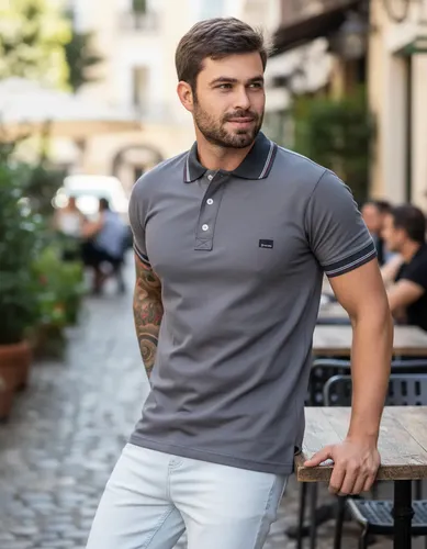 Camisa Camiseta Gola Polo Masculina Básica 100% Algodão Cinza-escuro Liso M