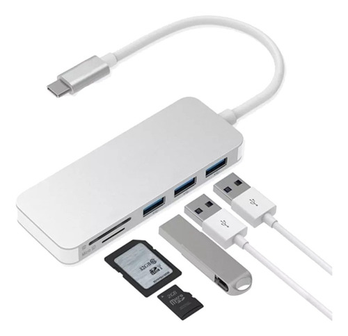 Adaptador Type C Tipo C 3 X Usb 3.0, Tf, Micro Sd 5en1