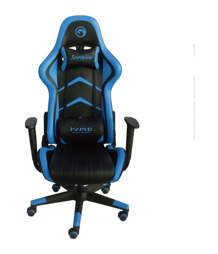 Imagen 3 de 3 de Silla de escritorio Marvo CH-106 gamer negra y azul con tapizado de cuero sintético