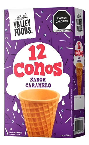 Conos De Galleta Para Nieve, Sabor Caramelo Caja Con 12 Pzas