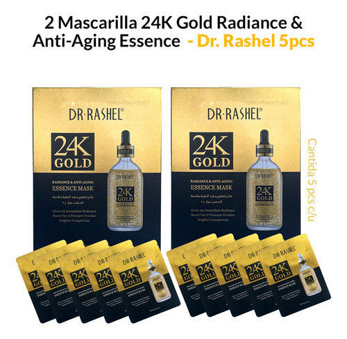 2 Mascarilla Antienvejecimiento Y Resplandor 24k Gold 5 Pza