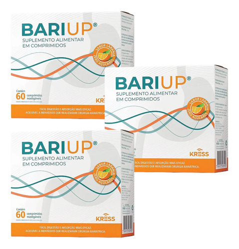 Bariup Suplemento Kress Kit 3 Und Com 60 Cp (total 180cp) Sabor Laranja