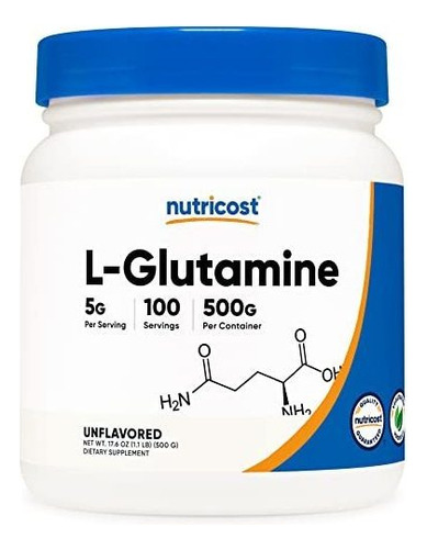 Nutricost L-glutamina En Polvo (500 Gramos) Sin Sabor