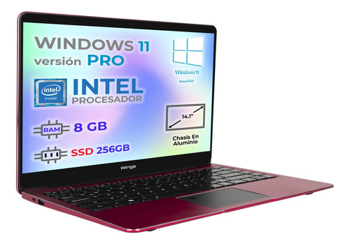 Laptop Portatil Wingsbook 14.1' Intel Ram 8gb Ssd 256gb Color Rojo