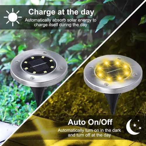 Set X 4u Estaca Led Solar Jardin Exterior Color Plateado Plateado