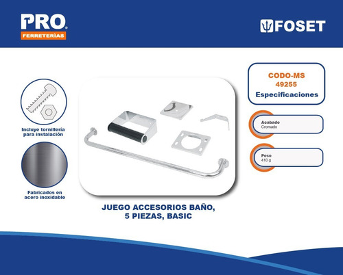 Juego De 5 Accesorios Para Baño Foset 49255 Color Metálico Plata