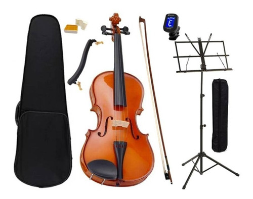 Kit Violino 1/2 Arco Breu Case Espaleira Estante Afinador