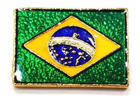 Kit 50 Pins Bótons Bandeira Do Brasil 23mm Folheados A Ouro