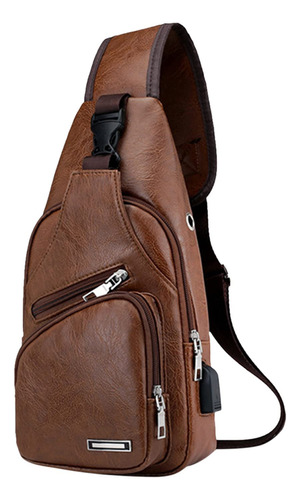 Bolso Bandolera Cuero Para Hombre Mochila Cruzada Hombro Usb