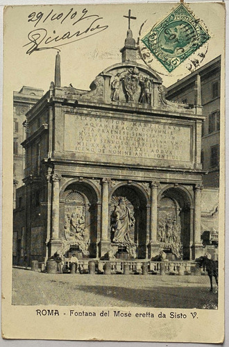 Antigua Postal, 1902, Fontana Del Mosé, Roma, Italia, 4p115