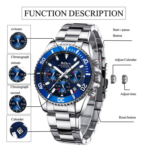 Reloj Biden Chronograph De Acero Inoxidable Impermeable Para