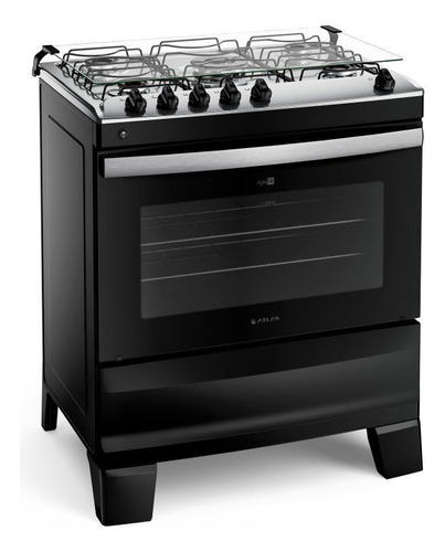 Fogão 5 Bocas Preto Com Mesa Inox Atlas Agile Up Bivolt