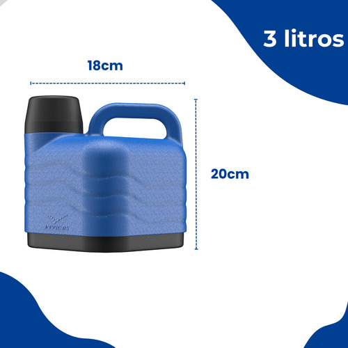 Garrafão Térmico Invicta 3 Litros Azul Copo Café Água