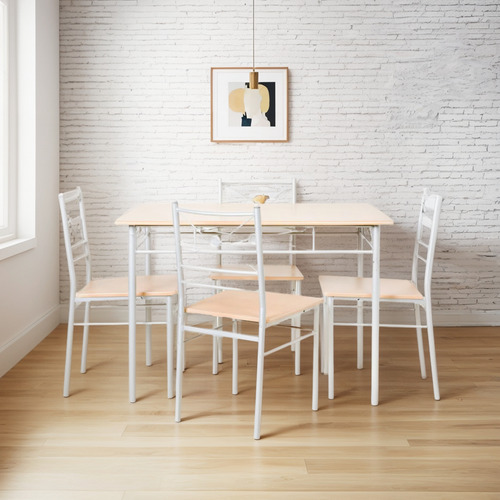 Comedor Rectangular 4 Sillas Gris Con Beige