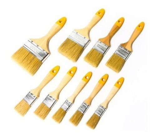 Imagen 2 de 6 de Kit De 9 Pinceles Ingco Base Aceite Manija Wodden Pincel
