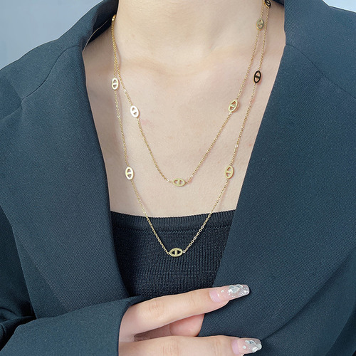 Colgante Collar Con Nariz Cerdo Doble Capa, Ligero Y Lujoso