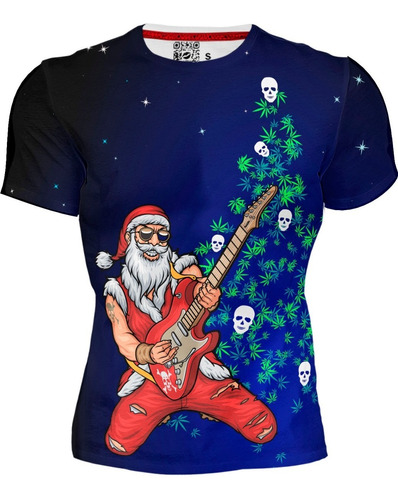 Playera Full Print Santa Guitarrista Navidad Marihuana 439