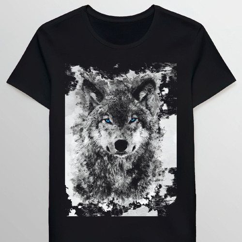 Remera Grey White Wolf With Blue Eyes 38072581