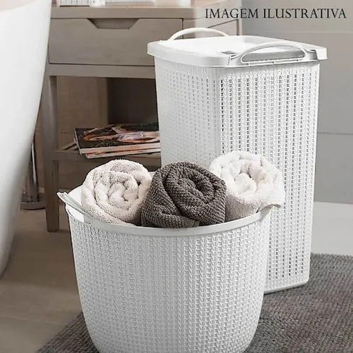 Cesto Roupa Suja Limpa Organizador Branco Multiuso 50lt