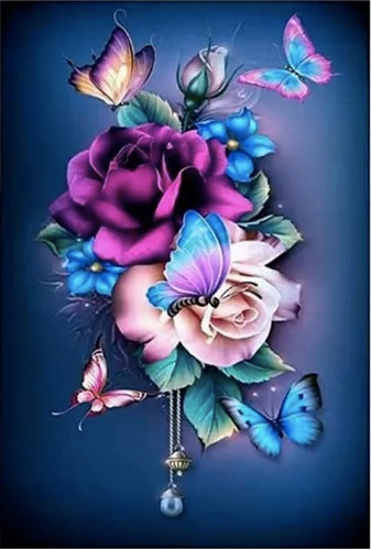 5d Pintura Por Diamantes Flores Y Mariposas Lienzo Artistico