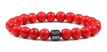Comprar Pulseras Hombre Mujer Piedra Howlita Rojo Hematita Unisex