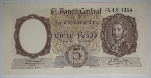 Billete De Cinco Pesos Moneda Nacional (argentina 1929). (Usado)
