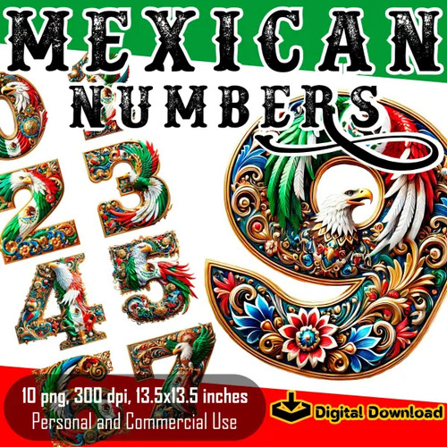 Números Ornamentales Mexicanos 10 Números Png 300dpi, 4096px