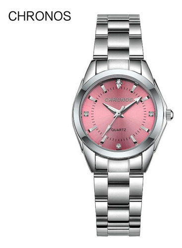 Reloj Chronos Luxury Quartz Impermeable Para Mujer Color Del Fondo Rosa