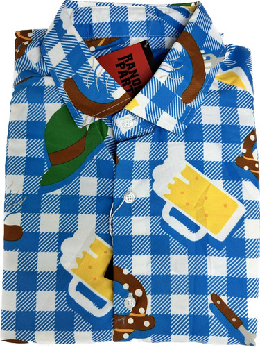 Camisa Manga Larga A Cuadros Azul Y Blanco Con Estampado
