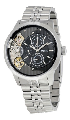 Reloj Fossil, Me1135/1Pn, correa original Nf, color bisel plateado, color de fondo plateado, color negro