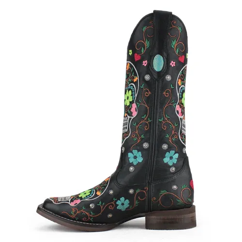 Bota Goyazes Feminina Caveira Mexicana Pit Stop Preto Frete gr tis