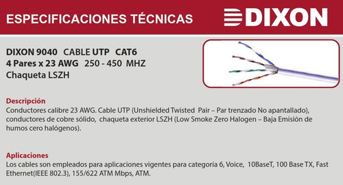 Imagen 5 de 7 de Cable Internet, Utp , Lan , Red, Ethernet, Cat 6 Dixon Cobre