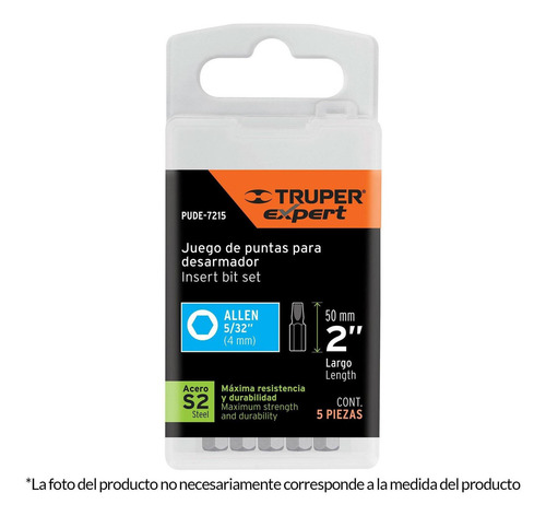 Puntas Hexagonal 3/16'' Largo 2'' 5pz Truper 12629
