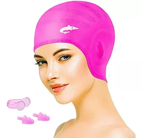 Gorra de natación de silicona para cabello largo, gorra de natación para  mujer de cabello largo, gorra flexible para nadadores adultos, gorra de