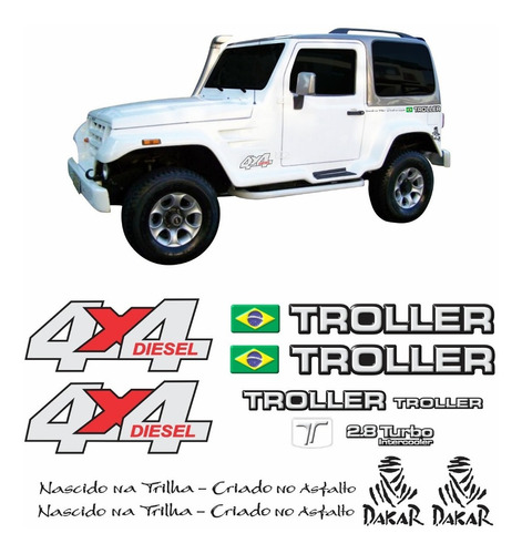 Adesivos Compatível Troller 2.8 Turbo 4x4 Diesel 2005 R137 Cor PRATA