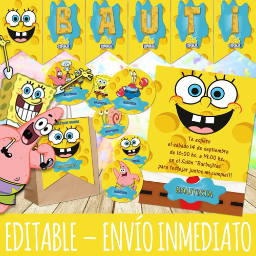 Kit Imprimible Bob Esponja - Editable - Candy Bar - Cumple