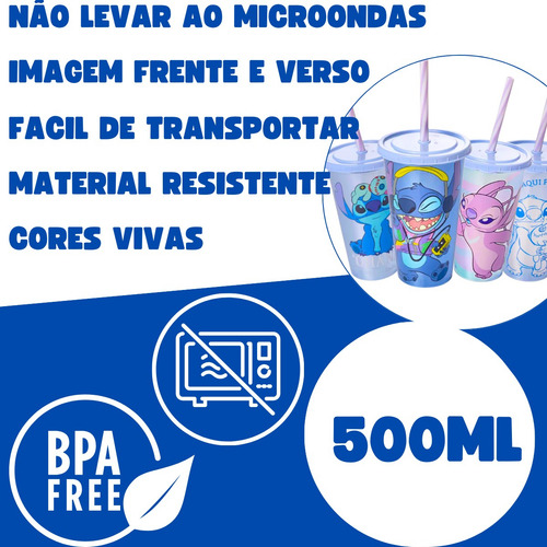 Kit Cinema Stitch Disney Balde + Copo Com Canudo 500ml