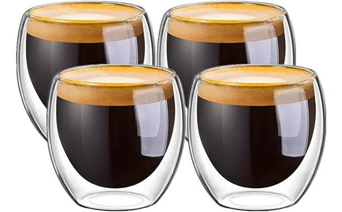 Set 4 Tazas Espresso Doble Pared 250ml Frio, Caliente