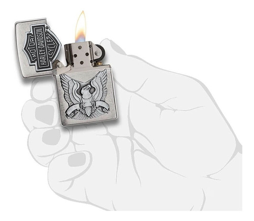 Encendedor Zippo Cromado Mate Harley Davidson Emblema