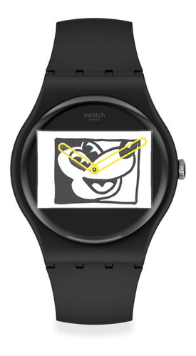 Reloj Swatch Mickey Blanc Sur Noir Para Hombre Mujer Color de la malla Negro Color del bisel Negro Color del fondo Negro